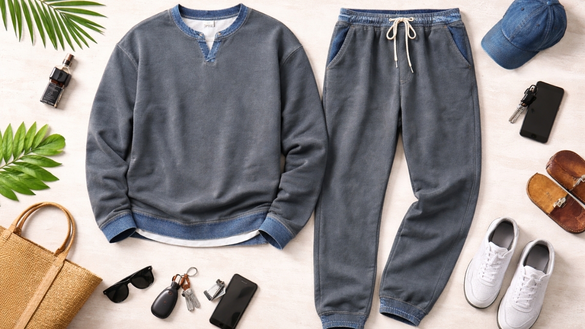 COOFANDY Denim Contrast Sweatsuit Set Gives You Effortless Street Style Comfort