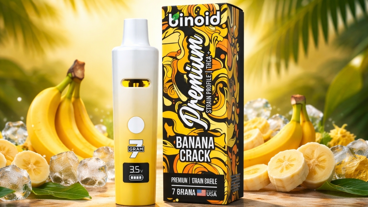 Binoid Strain Series Disposable Vape showing 7000mg capacity and USB-C port