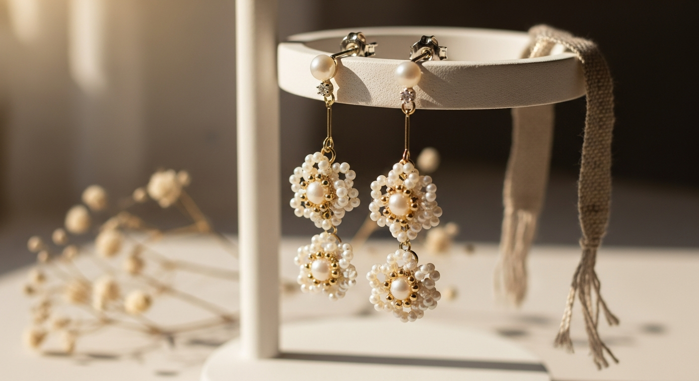 Vivian Drew Pearl Blossom Drop Earrings: A Handmade Jewelry for Everyday Elegance